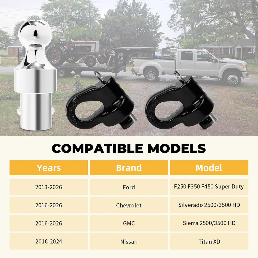 Grandroad auto 60692 Puck System Gooseneck Hitch Ball Kit, 38K LBS GTW, Compatible with 2013-2026 Ford F250 F350 F450, 2016-2026 Chevrolet Silverado, GMC Sierra & Nissan Titan XD, 2-5/16 Inch Ball