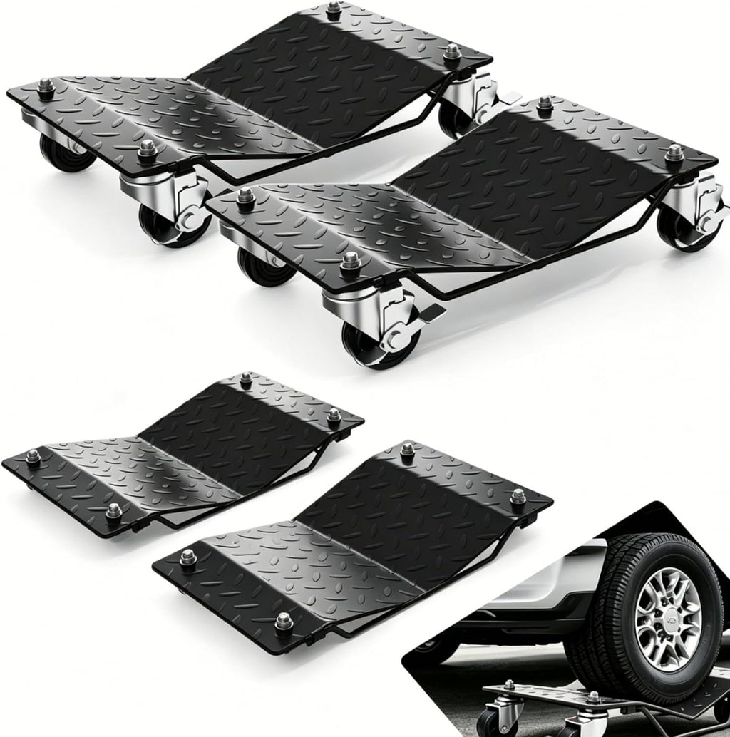Heavy Duty Car Wheel Dolly Set – 6000 lbs Total, 360° Lockable Casters, Ideal for Moving Cars, Trucks, Trailers, Motorcycles, Boats – 4-Pack Black | 4-piece Pack