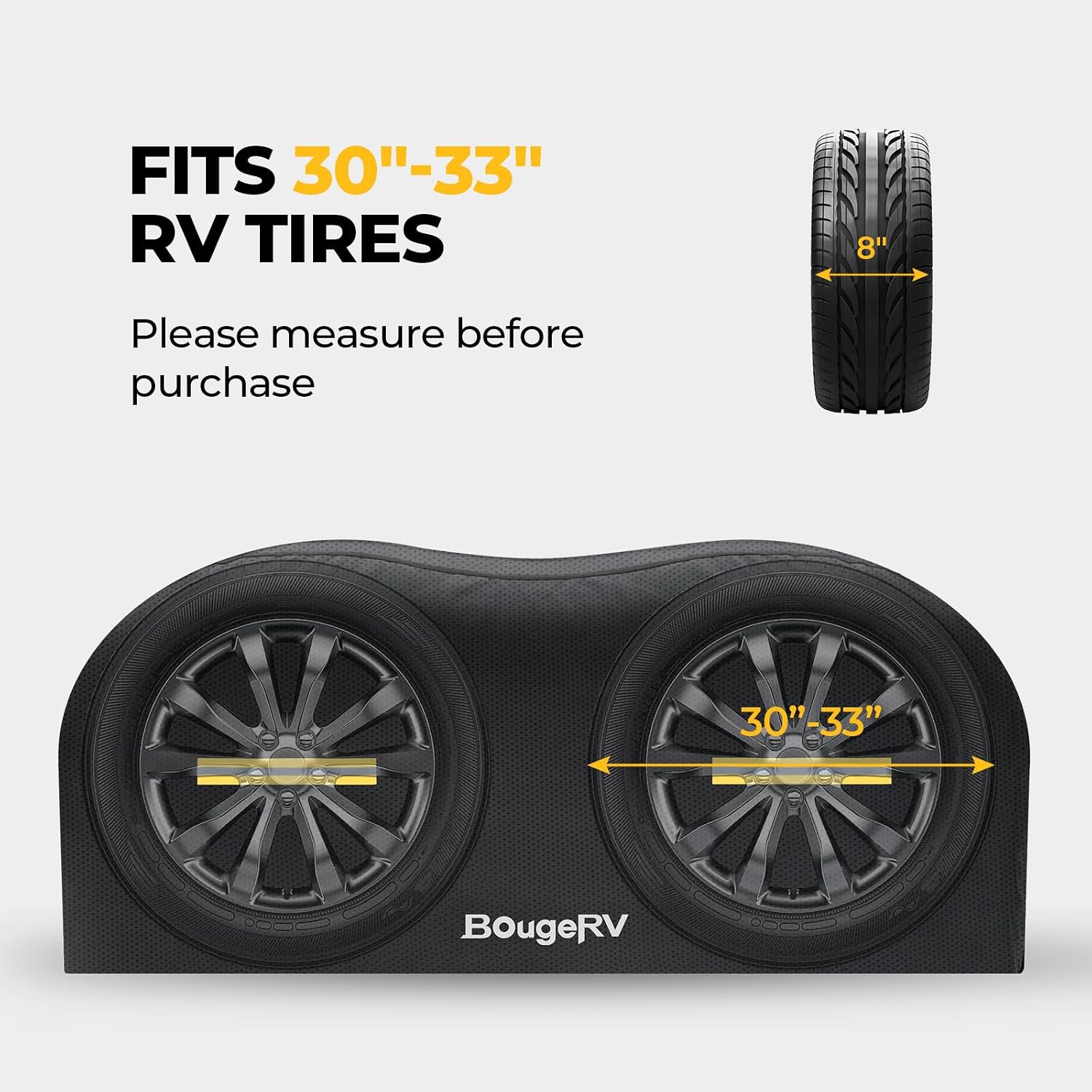 BougeRV RV Tire Covers, Dual Axle Wheel Cover (2 Packs) Fits 30"-33" Diameter Tires, Waterproof Anti-UV Tire Covers Accessories with Reflective Tape for RV/Trailer/Truck, Black