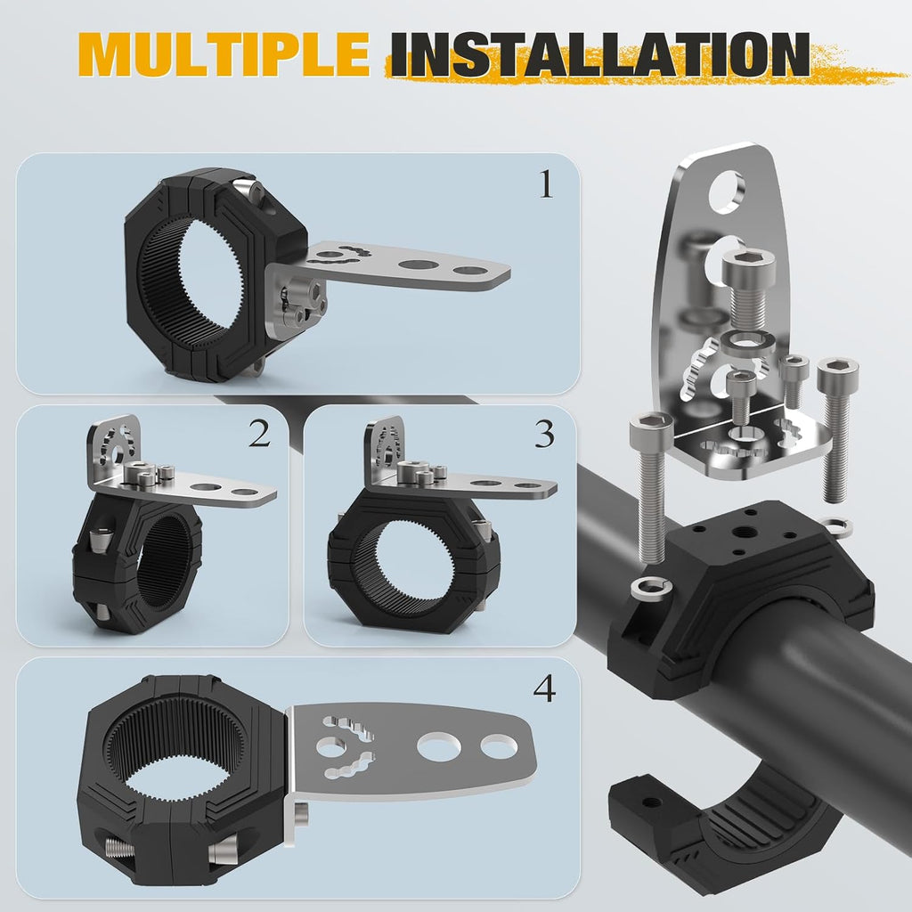 Audak 2Pcs Light Bar Mount Whip Lights Flag Tube Clamp Mounting Bracket Kit for 1 1.25 1.5 1.625 Inch Bullbar Roll Bar Roof Rack Cage (1 to 1.625 Inch Adjustable)