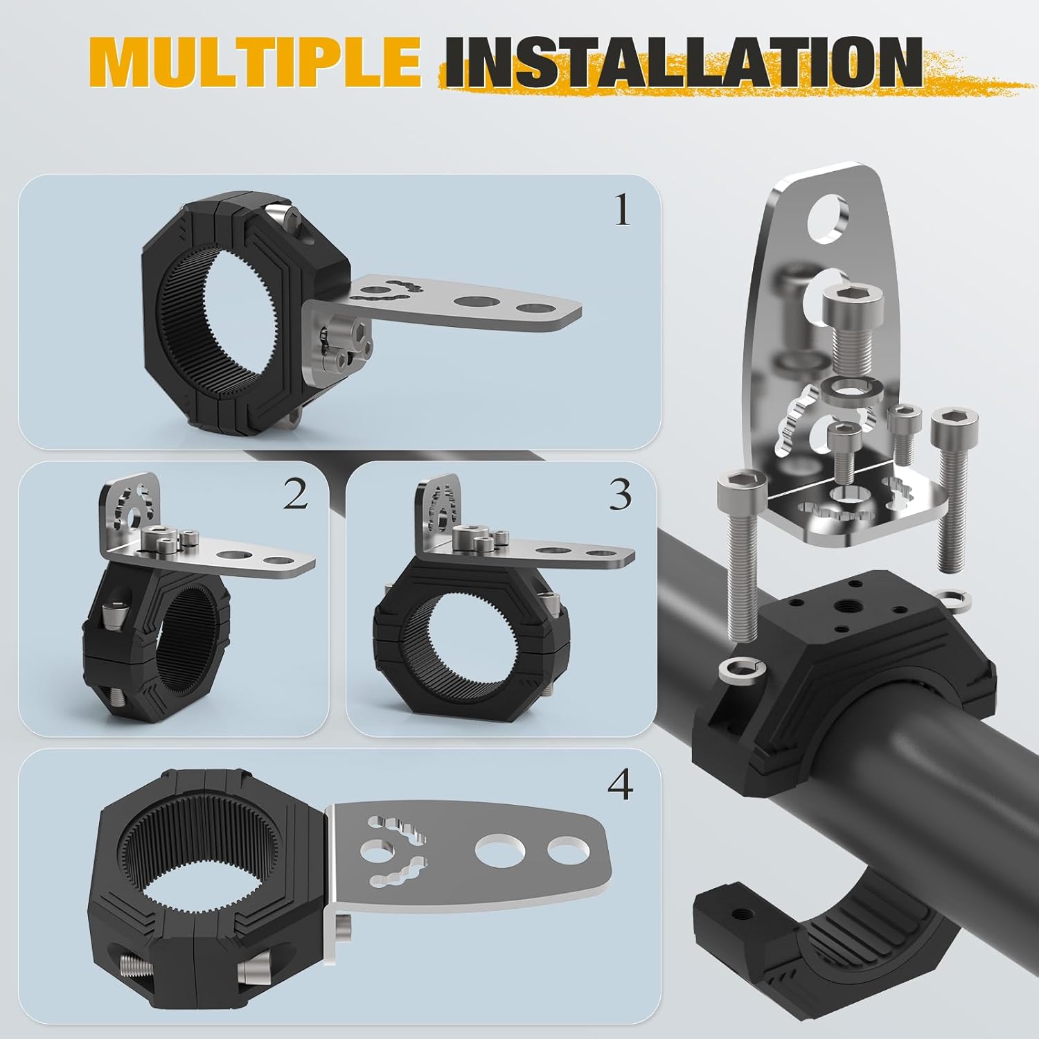 Audak 2Pcs Light Bar Mount Whip Lights Flag Tube Clamp Mounting Bracket Kit for 1 1.25 1.5 1.625 Inch Bullbar Roll Bar Roof Rack Cage (1 to 1.625 Inch Adjustable)