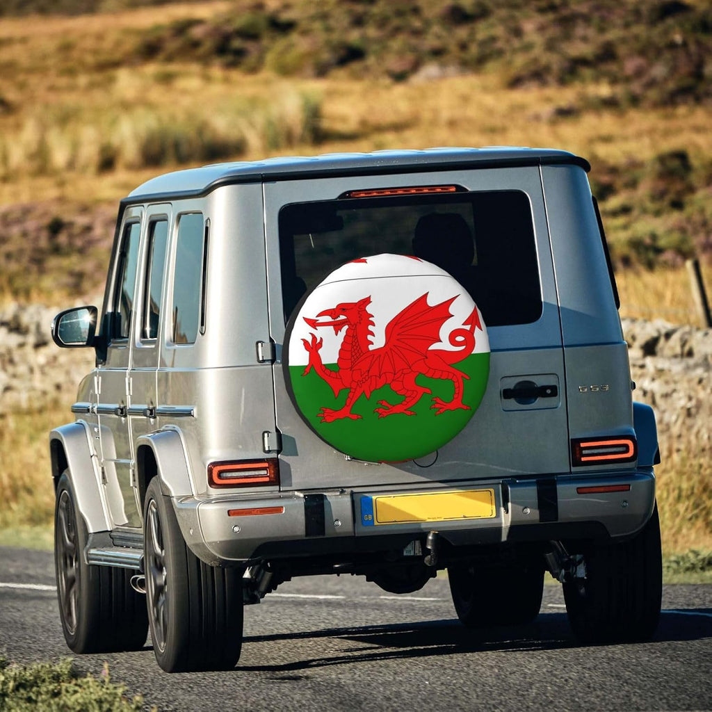 Flag of Wales Print Universal Spare Tire Cover for RV, Jeep | Wheel Protector Fits Rv, Trailer, Jeep, Shield Tires From Sun, Dirt And Rain For Outdoor Storage