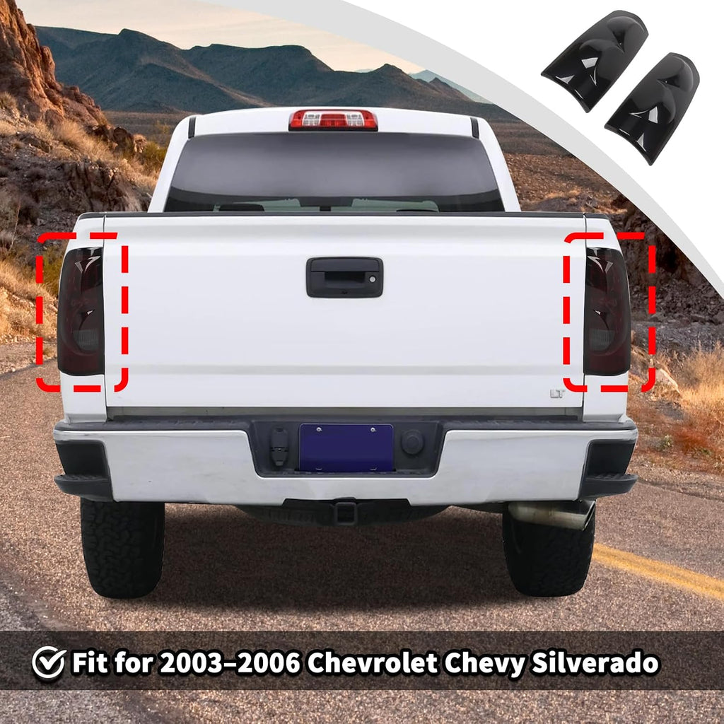 JWWY Tail Light Rear Light Garnish Cover Trim Fit for 2003–2006 Chevrolet Chevy Silverado, Rear Taillight Lens Overlay Exterior Accessories, Smoked Black