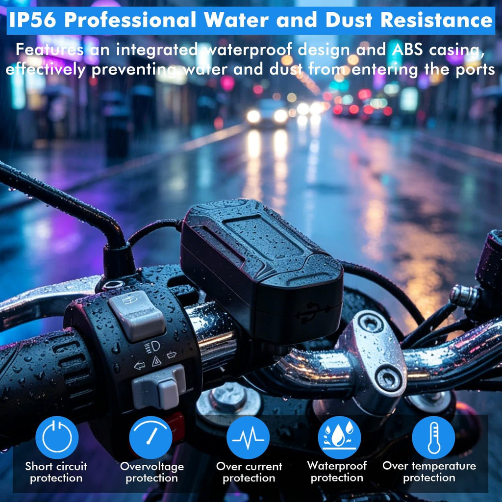 Motorcycle USB Charger 30W PD+18W QC3.0 with 70cm Retractable Type-C Cable,12–24V Waterproof Phone Charger USB Charging Port Adapter with Voltmeter & Switch,3A USB Cable for Dirt Bike,ATV