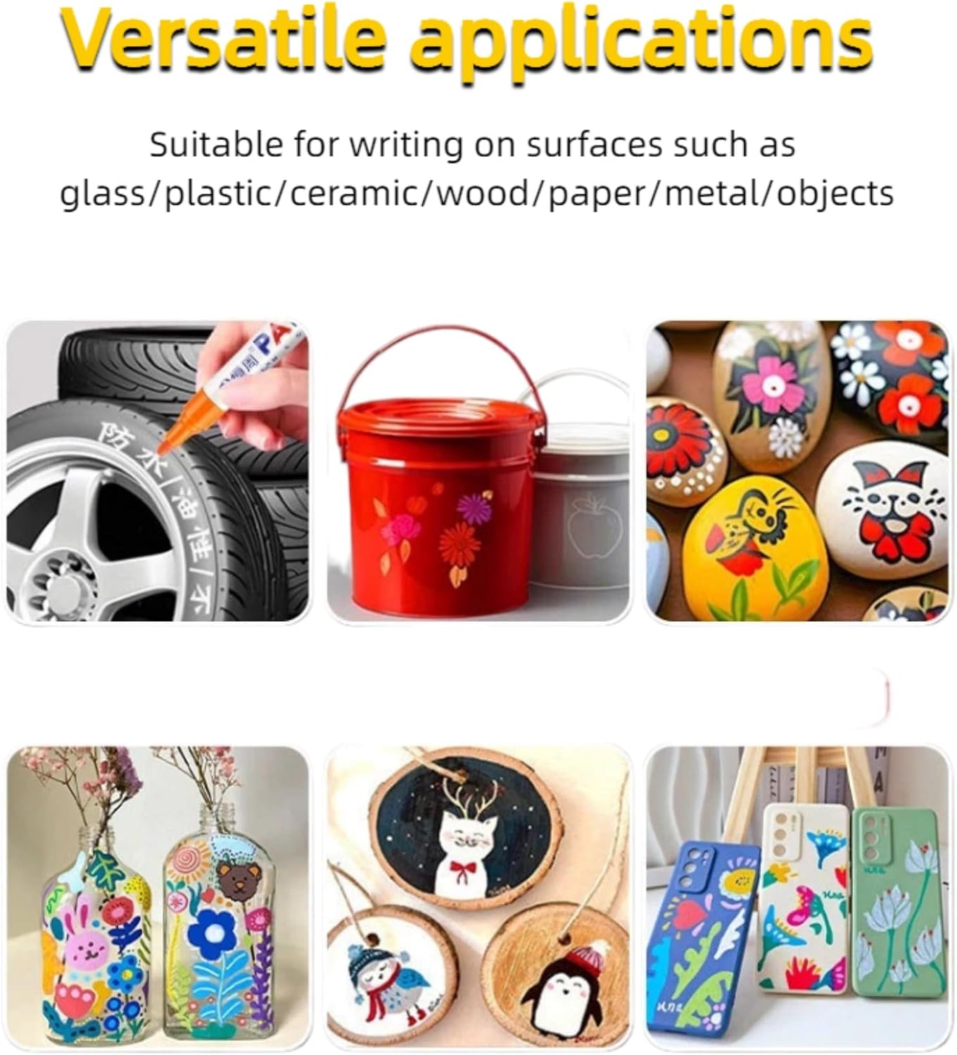 Oil-Based Paint Markers for Tires, Quick Dry Permanent Pen Set for Glass, Ceramic, Wood, Metal, Plastic, Rock Painting (12 Colors)