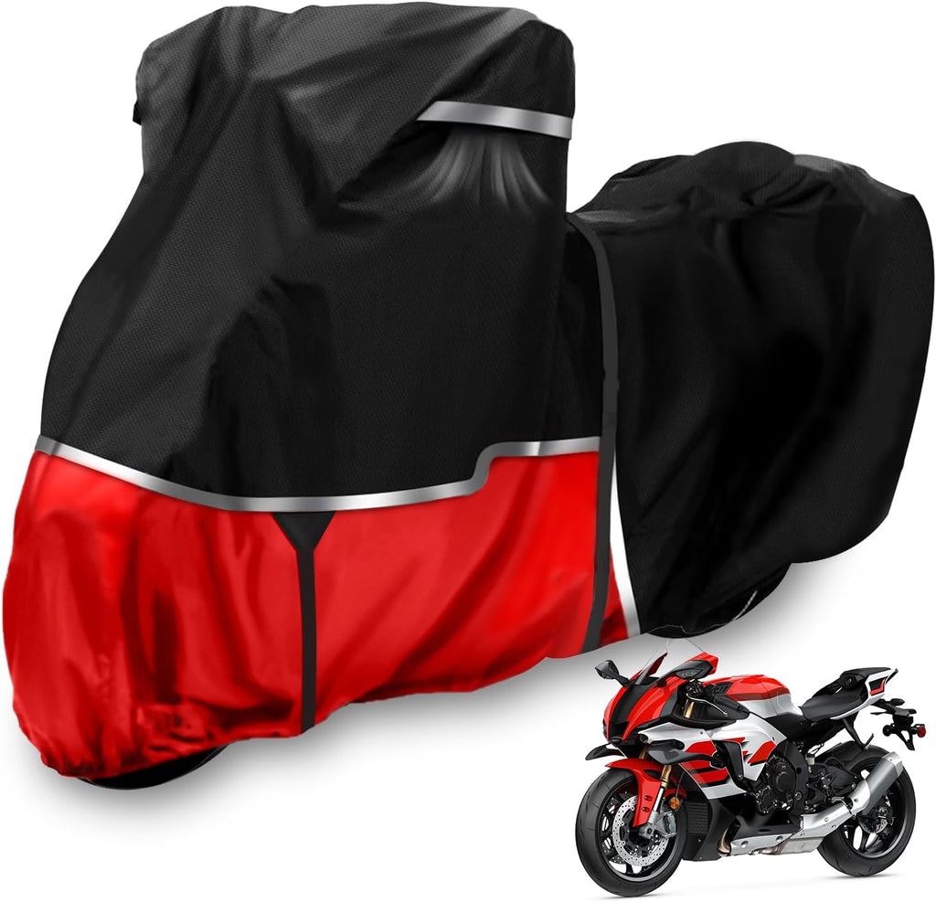 Motorcycle Cover for Yamaha R1 R3 R6 R7 R9 Supersport | Heavy Duty Waterproof Motorcycle Cover for All-Weather Outdoor Storage, 420D Oxford Fabric Rain Snow UV Dust Protection