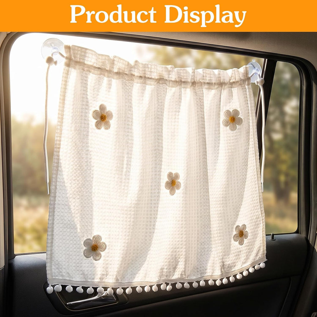 Baby Window Shades for Car with Suction Cup, Privacy Curtain Blackout UV Protection Car Side Windshield Sun Shade for Back Seat, Cute Auto Camping Windows Screen Shades (Five Small Flowers)