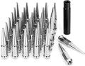 DYNOFIT 14mmx1.5 Spike Lug Nuts, 32PCS Chrome M14x1.5 Lug Nut, 4.4 inch Tall Closed End Nuts with 1 Socket Key Compatible with 1999-2026 Chevy Silverado 1500 GMC Sierra 2500HD,2003-2026 F250 F350