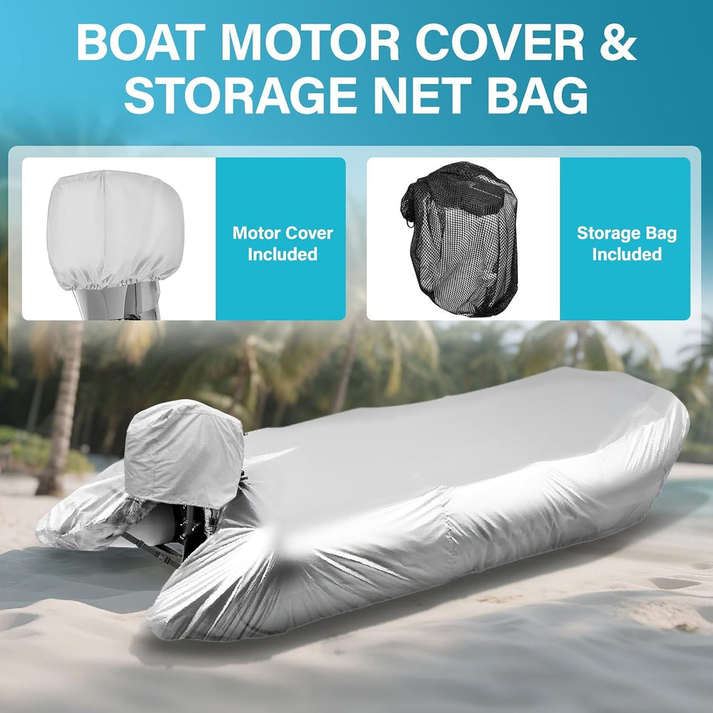 900D Inflatable Boat Cover 10-11ft with Lining,Motor Cover&Storage Net