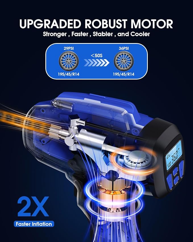 Smart Cordless Tire Inflator Portable Air Compressor Rechargeable 21V Battery - Image 2