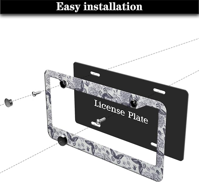 Automotive Exterior Accessories Black and White License Plate Frames Butterfly - Image 7