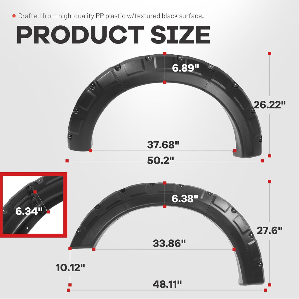 ALMULOO 4Pcs Fender Flares Compatible with 2004-2008 Ford F-150 & 2007-2008 Lincoln Mark LT Styleside w/66.0" / 67.0" / 78.0" / 96.0" bed length models Wheel Arch Covers Plastic(PP) Textured Black