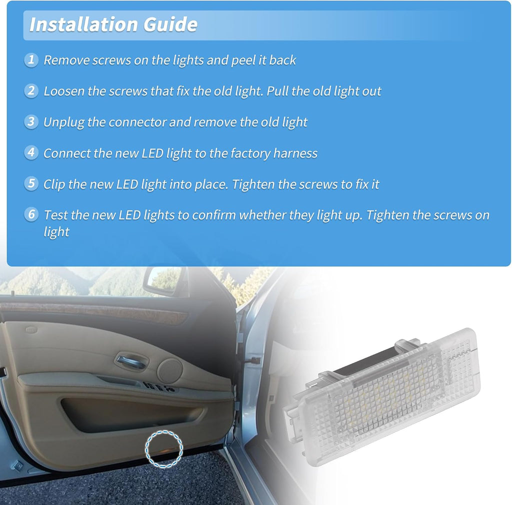 1 Pair LED Courtesy Door Light for for BMW E39 1997-2003 for BMW 525i 1997-2003 White Light Courtesy Projector Under Door Warming Lamps