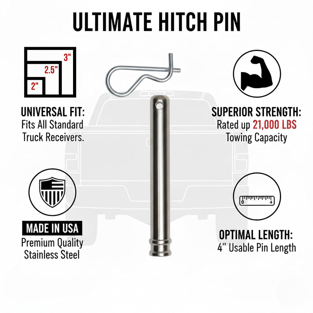 GEN-Y GH-099 5/8" Hitch Pin, 4" Useable Length with Self-Locking Twist Clip