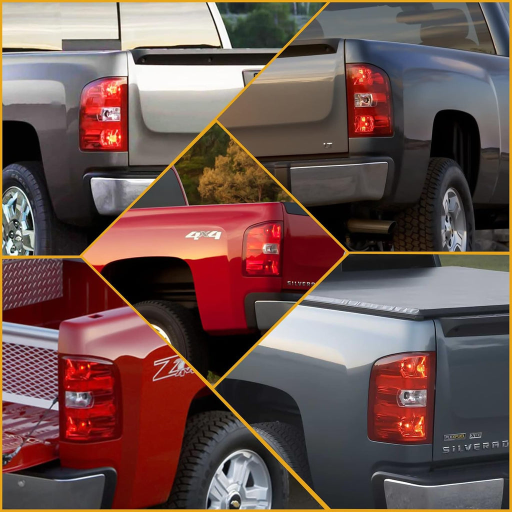 Tail Light Assembly Compatible with Chevy Silverado 07-13 1500 | 07-14 2500 HD 3500 HD, OE-Style Replaces 25958483 GM2801207, w/Bulbs and Harness, Right Passenger Side, Red Border
