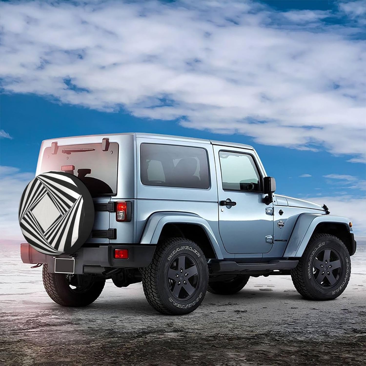 Abstract Black and White Elements Print Universal Spare Tire Cover for Jeep | Wheel Protector Fits Rv, Trailer, Jeep, Shield Tires From Sun, Dirt And Rain For Outdoor Storage