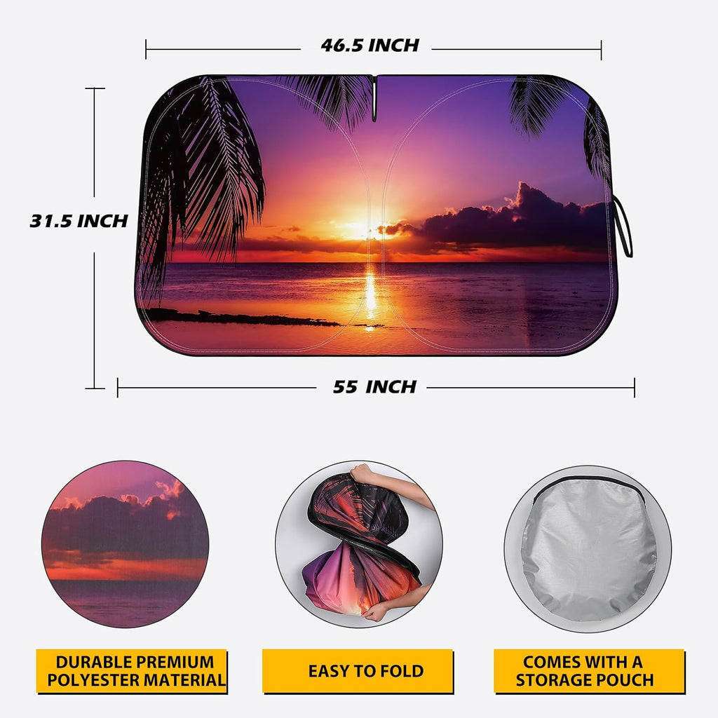 Car Windshield Sun Shade - Reflector Sunshade Offers Ultimate Protection for Car Interior, Cool Reflective Sun Blocker Fits Small Sedans, Mini SUVs