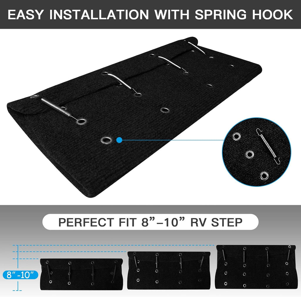 OKBA RV Step Covers for 22 Inch 8-10" Deep Radius Campers Stairs Only | 3 Pack 22" Black Camper Step Cover RV Steps Carpet,Keep Clean&Prevent Slip,Grip for Kid & Pet Friendly Stair Rug Carpets
