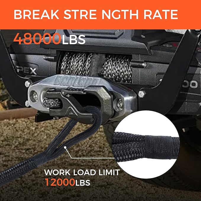 Kinetic Recovery Tow Rope, 48000LBS Snatch Strap - Image 5