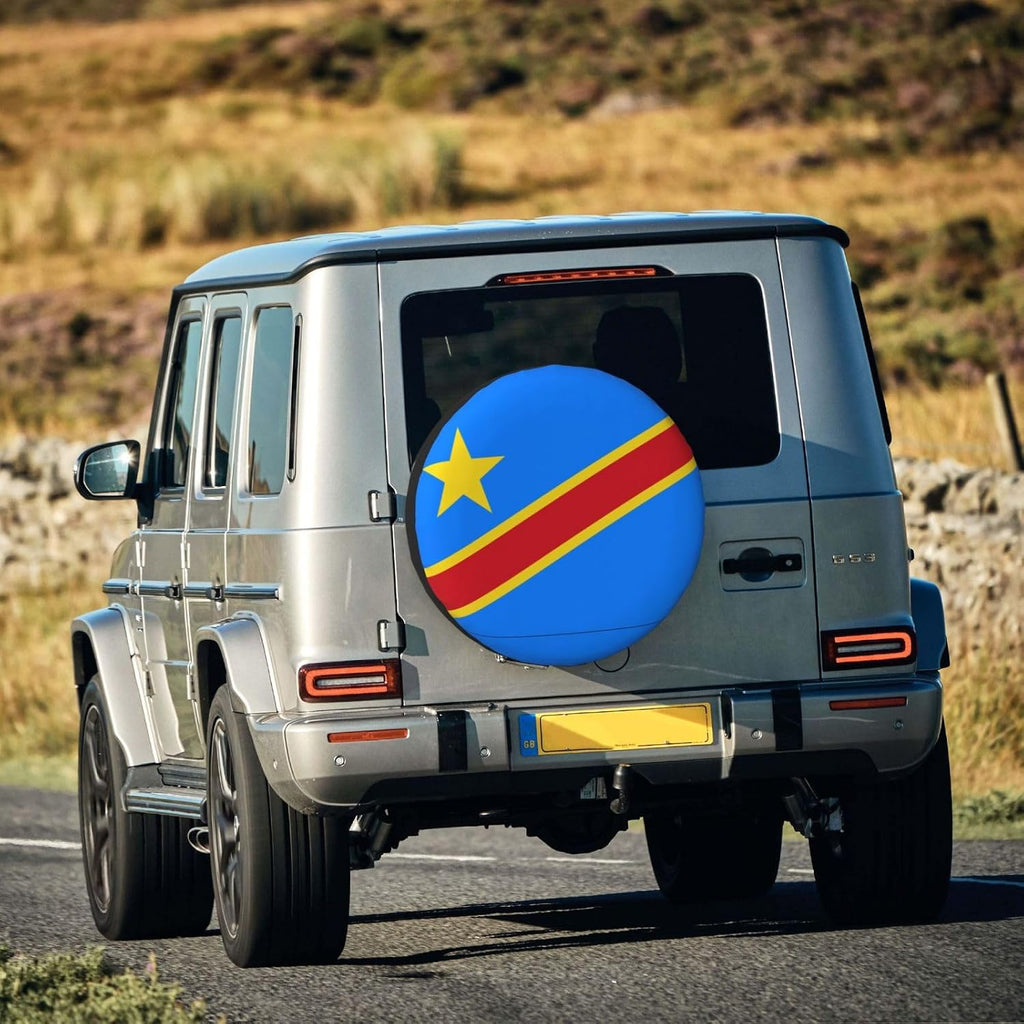 Flag of the Congo Print Universal Spare Tire Cover for RV, Jeep | Wheel Protector Fits Rv, Trailer, Jeep, Shield Tires From Sun, Dirt And Rain For Outdoor Storage