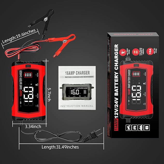 16 Amp Battery Charger, Car Battery Charger 6V 12V 24V Lithium, Battery - Image 6