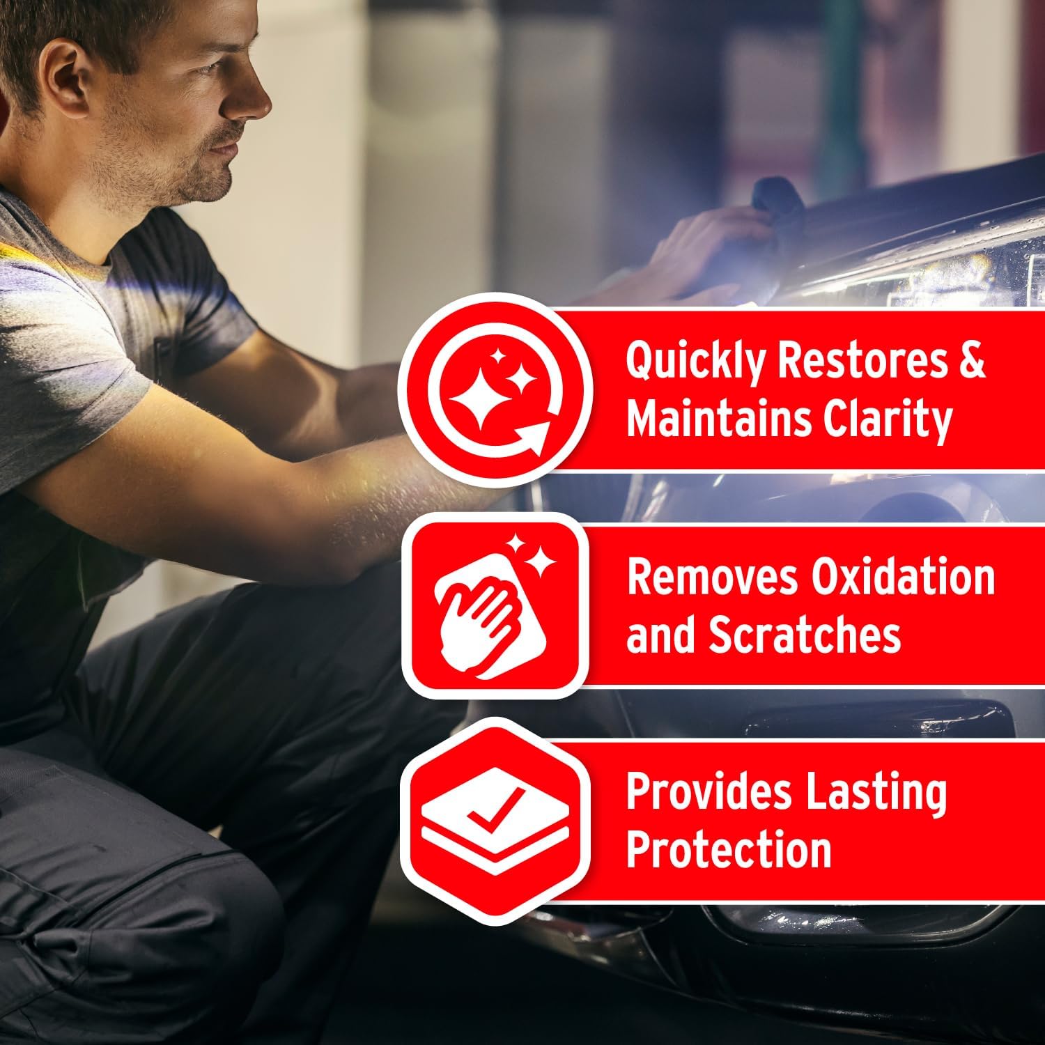Mothers NuLens Headlight Renewal Kit (07251) | Quickly Restores & Maintains Clarity on All Headlight Types, PowerPlastic 4Lights Polish, Oxidation-Inhibiting Polymers