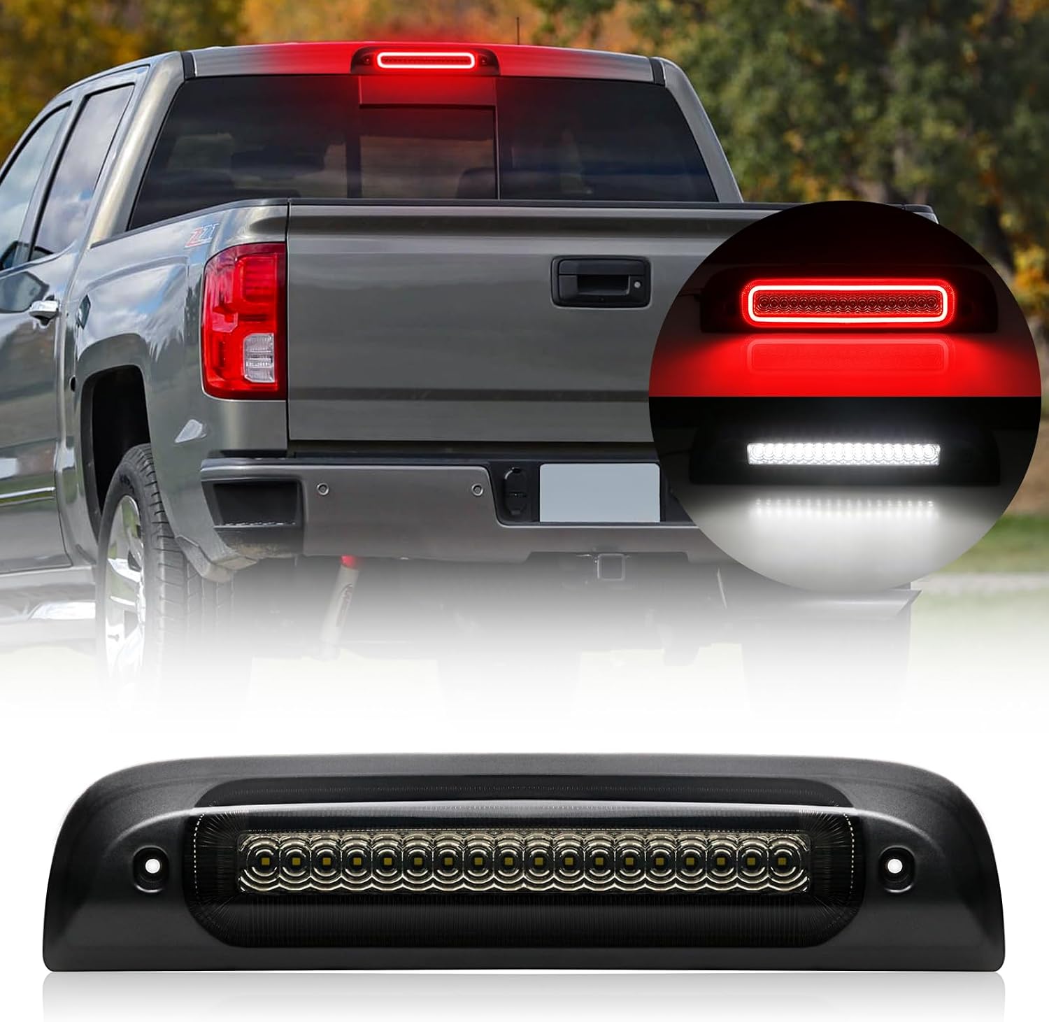 LED Third 3rd Brake Light Replacement for 2014-2019 Silverado Sierra 1500 2500HD 3500HD High Mount F1 Style Strobe Brake Light Smoked Lens