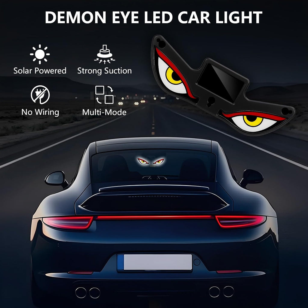 Solar Devil Eyes Car LED Light, Wireless No Drill Demon Eye Warning Lights for Car Windshield & Rear Window, Type-C Rechargeable Animated LED Eyes for Cars, SUVs, Trucks, Vans (1 Pack)