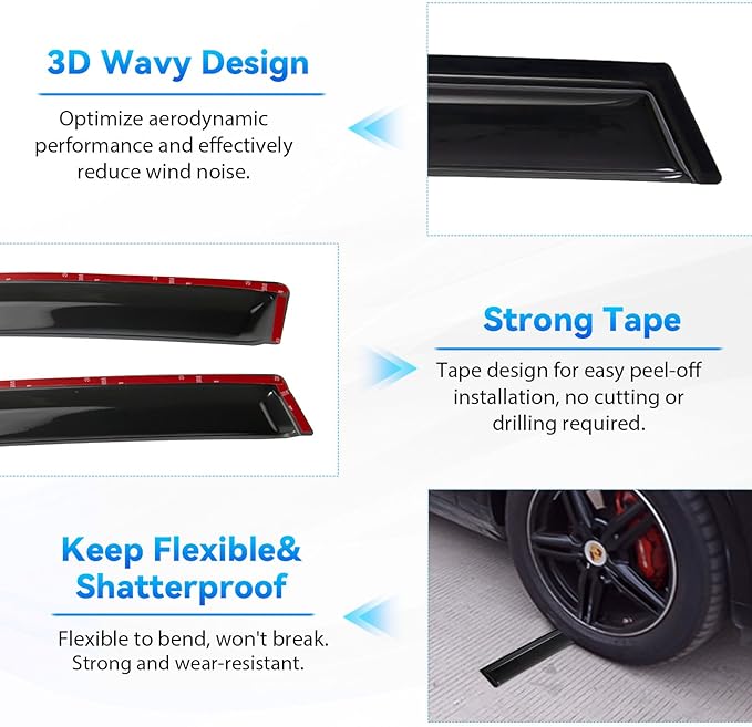 4pcs Front+Rear Smoke Tint Sun/Rain Guard Outside Mount Tape-On Vent Window - Image 4
