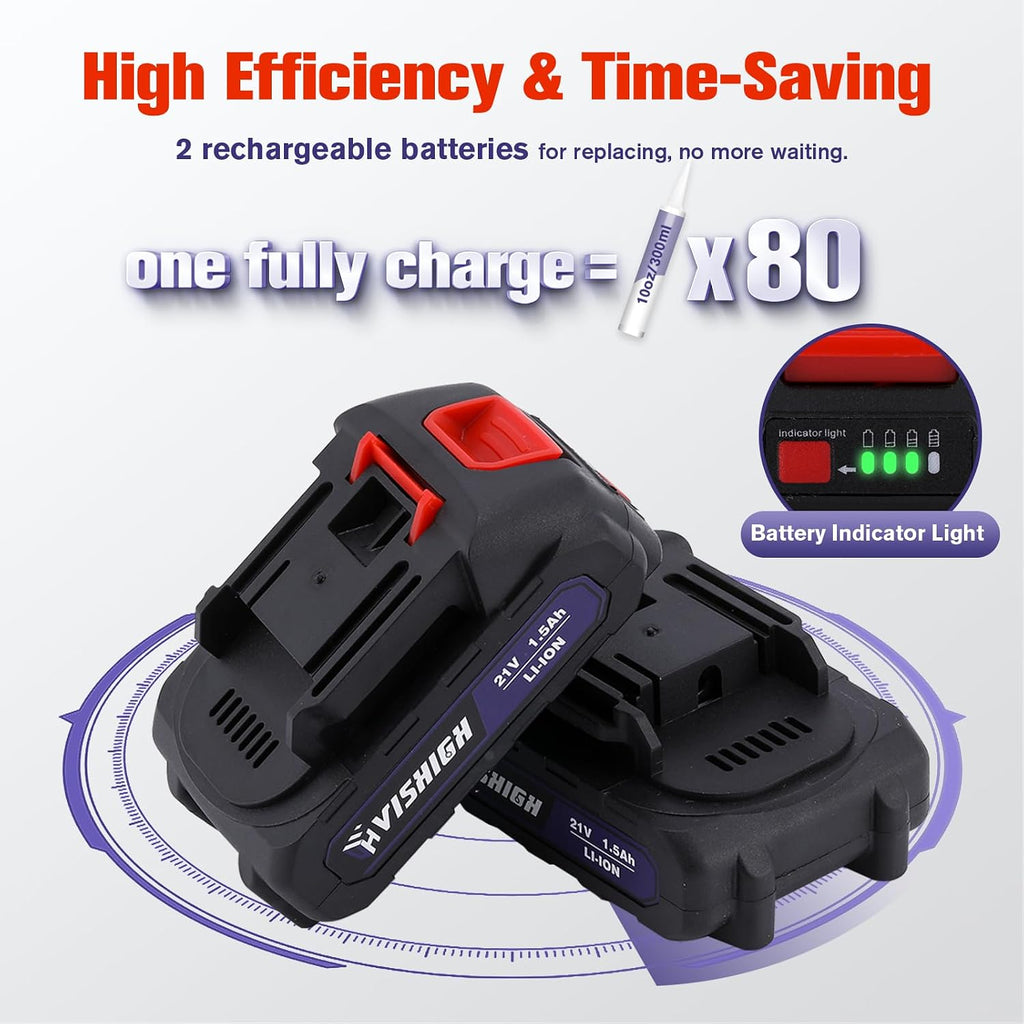 vishigh cordless caulking gun, 21v electric caulk and, package contents