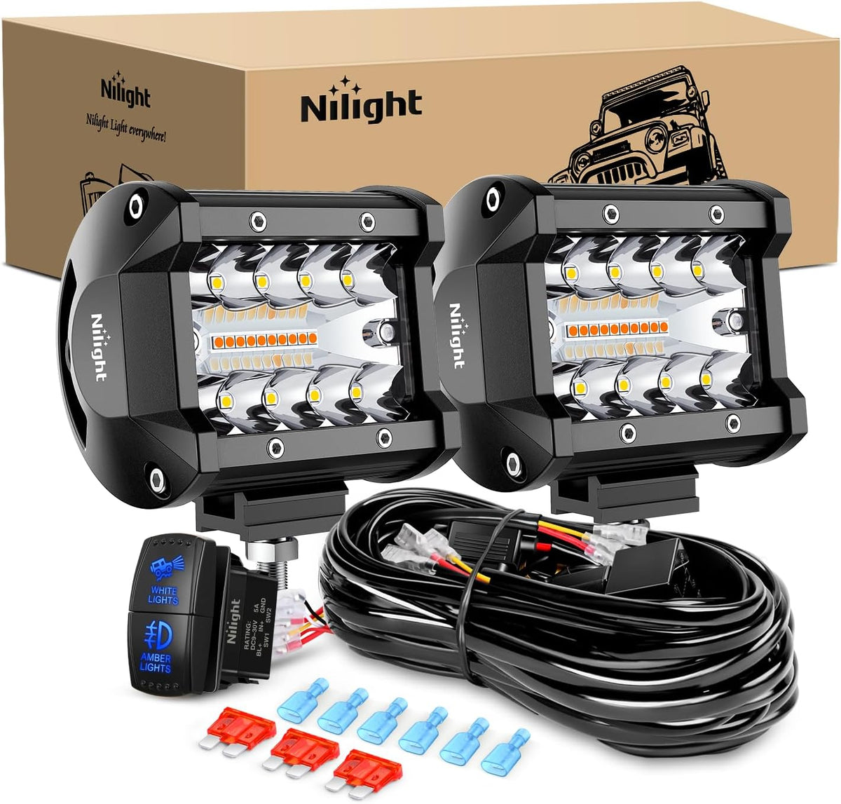 nilight 4inch off-road led light bar white amber, main product view
