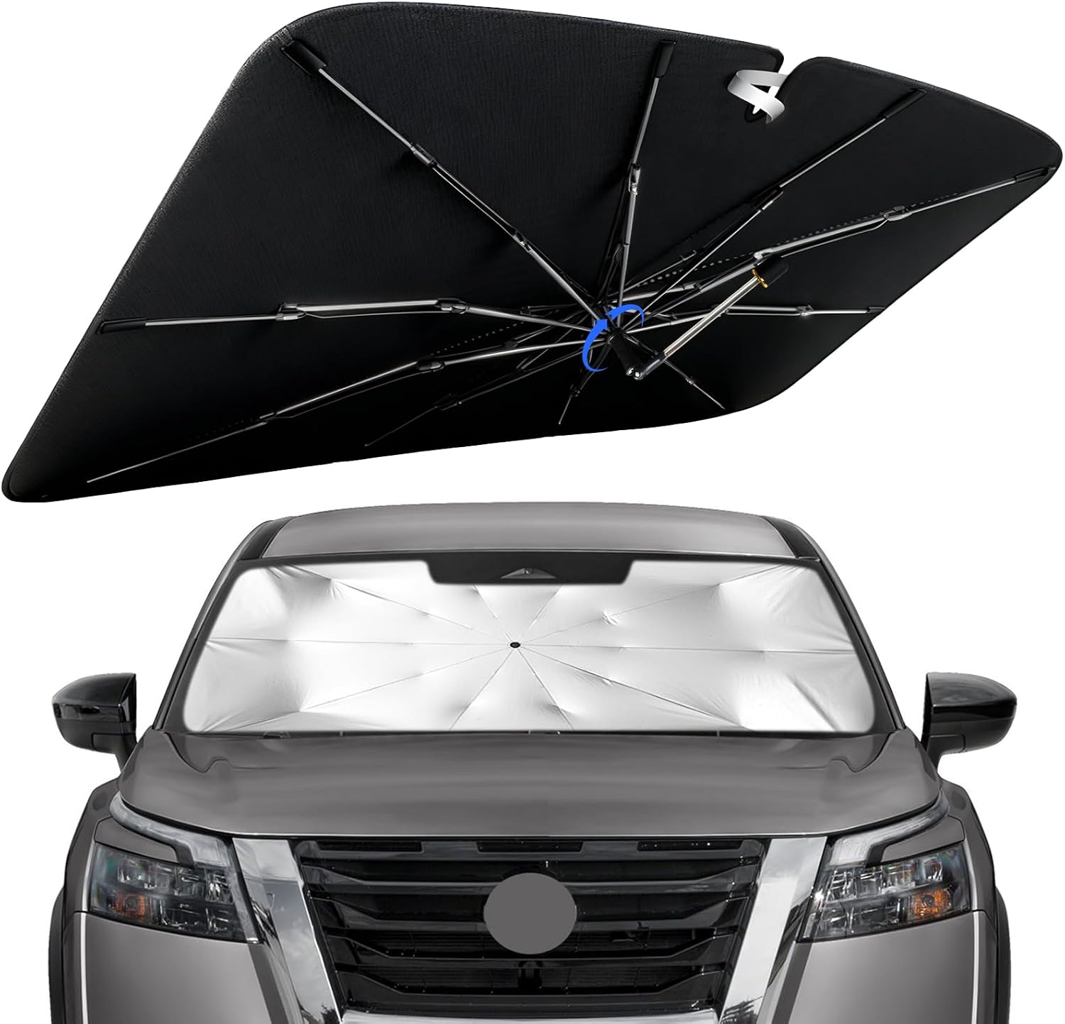 Windshield Sun Shade for Nissan Pathfinder 2022-2026 with 360° Rotating Shaft, Custom Fit Umbrella Sunshade for UV Blocking, Interior Heat Protection, Easy Storage