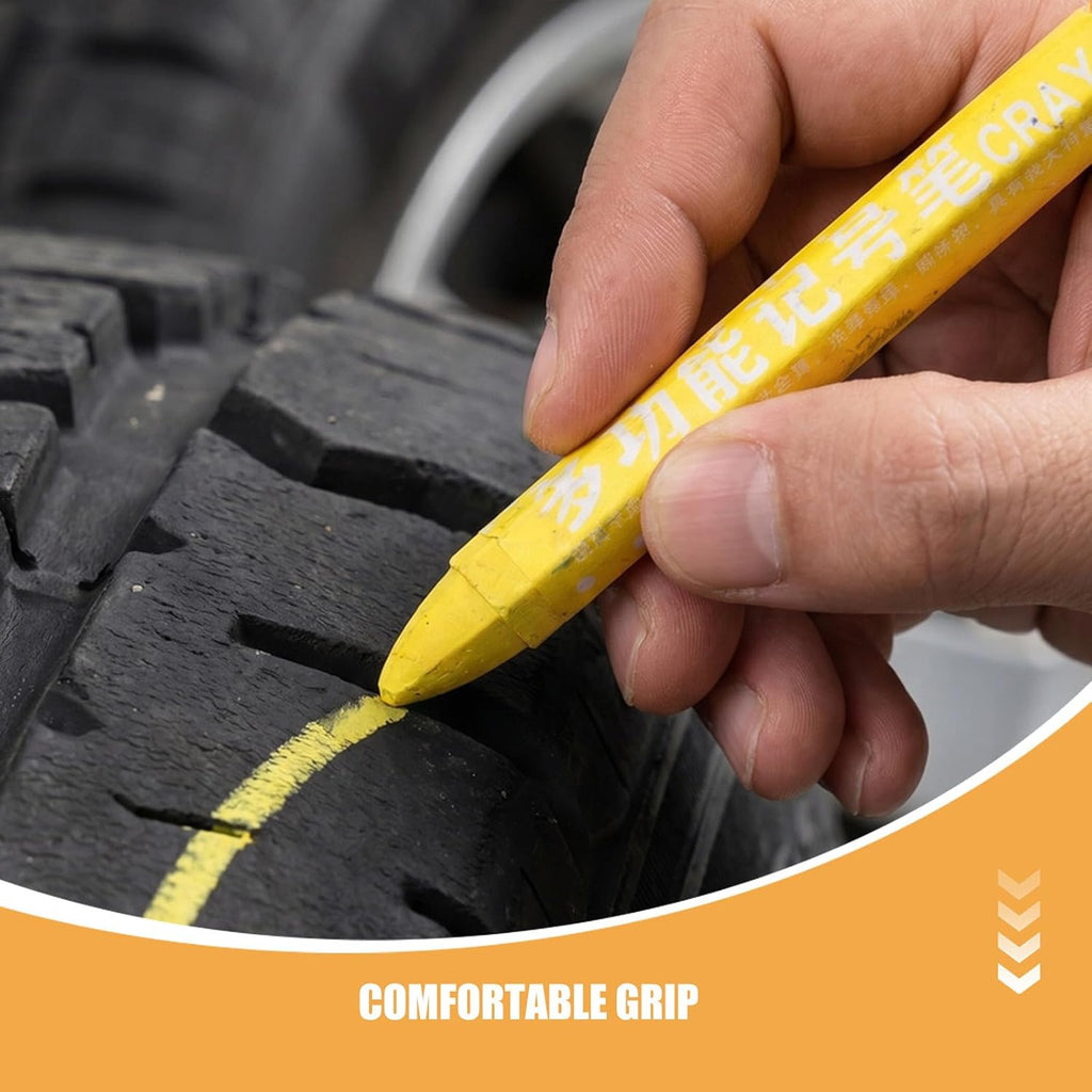 8pcs Tire Marking Crayon: Yellow Tire Crayon Marker - Water & Oil Resistant for Lettering On Rims, Wood, Plastic, Felt - Wax Pencils