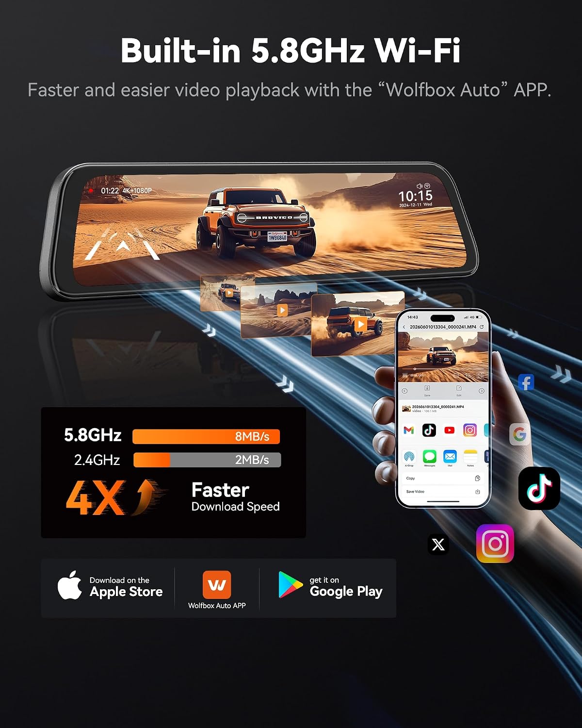 wolfbox g840s 12" 4k mirror dash cam backup, side view