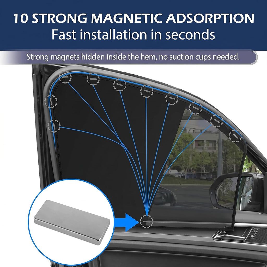 4PCS Car Window Sunshade, Blackout Car Window Covers for Ultimate Privacy, Foldable Side Window Shade, Not Blocking Rearview Mirror View, Fit for Camping, Travel and Daily Use (Black & Silver)