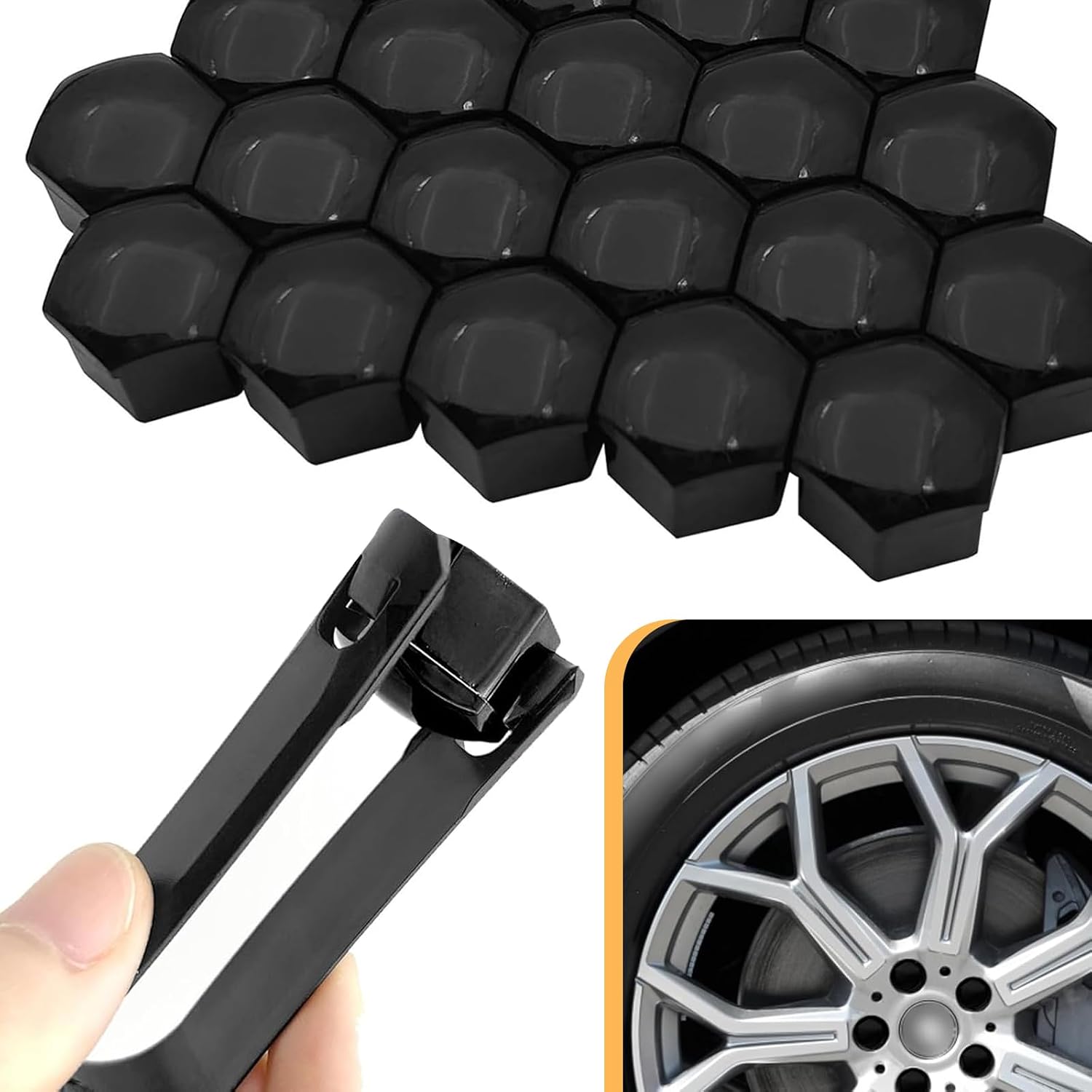 20 PCS Lug Nut Covers, 21mm Bolt Cover Caps with Removal Tool, Hexagonal Plastic Dustproof Wheel Nut Rim Cover, Universal for Most Cars Lug Nut Caps (Black #21mm)