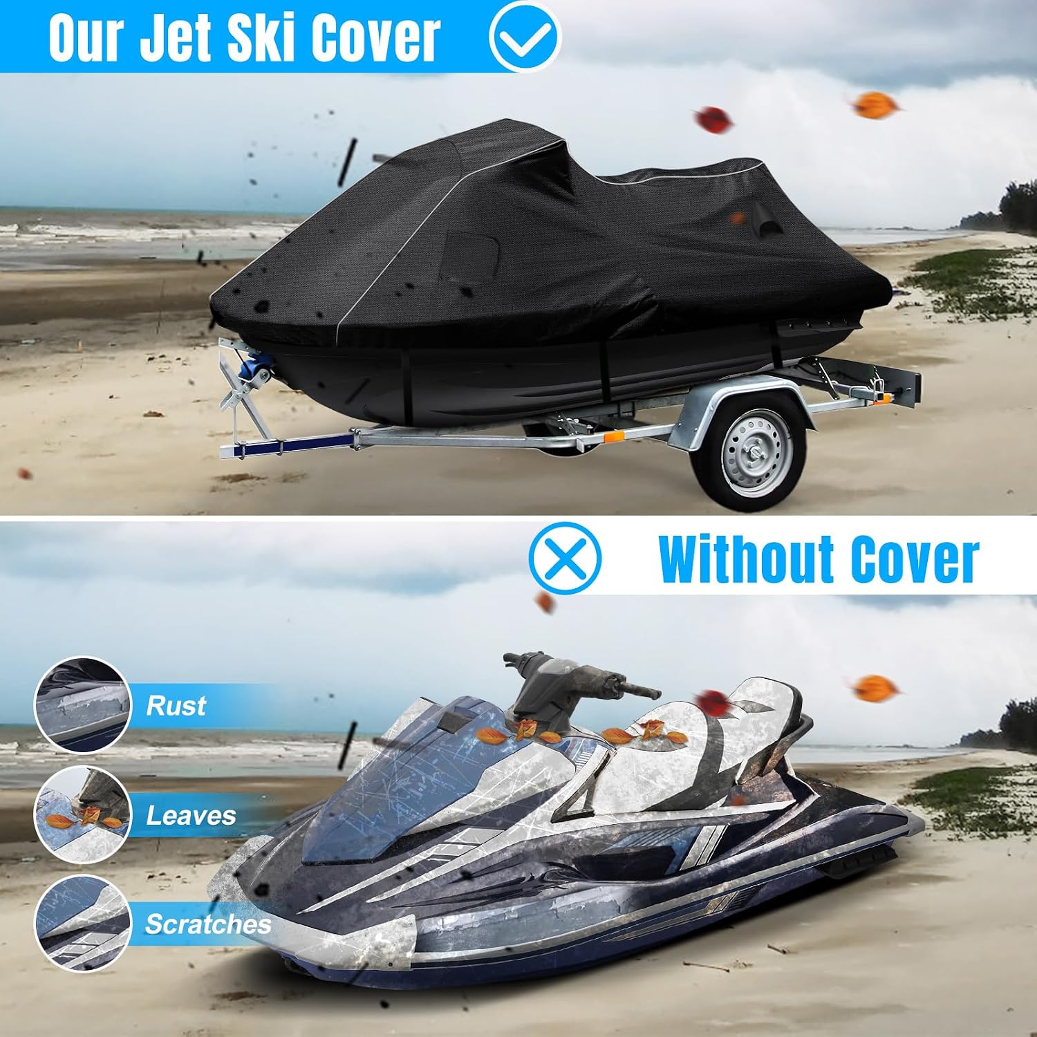 Waterproof Jet Ski Cover for Yamaha 2019-2025 FX SVHO/FX HO OEM Model | 600D Oxford UV-Proof Jetski Waverunner Covers, Trailerable Jetski Cover with Air Vents, Reflective Strips