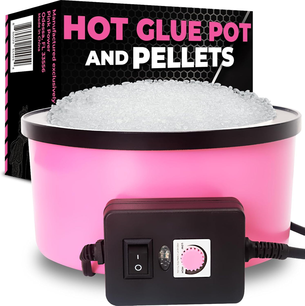 pink power electric hot glue pot for crafts, main product view