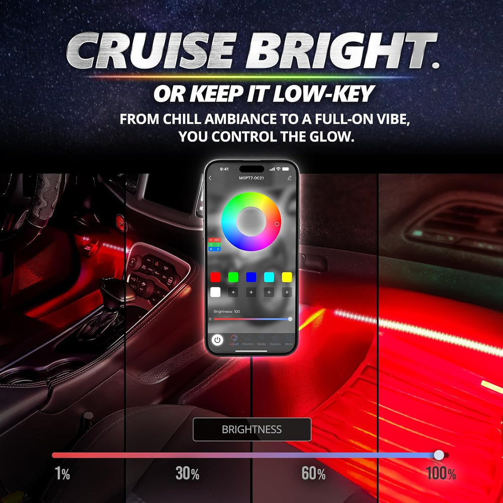 OPT7 Aura Pro Multicolor Interior Car Lights with App & Remote, 4PC LED Kit