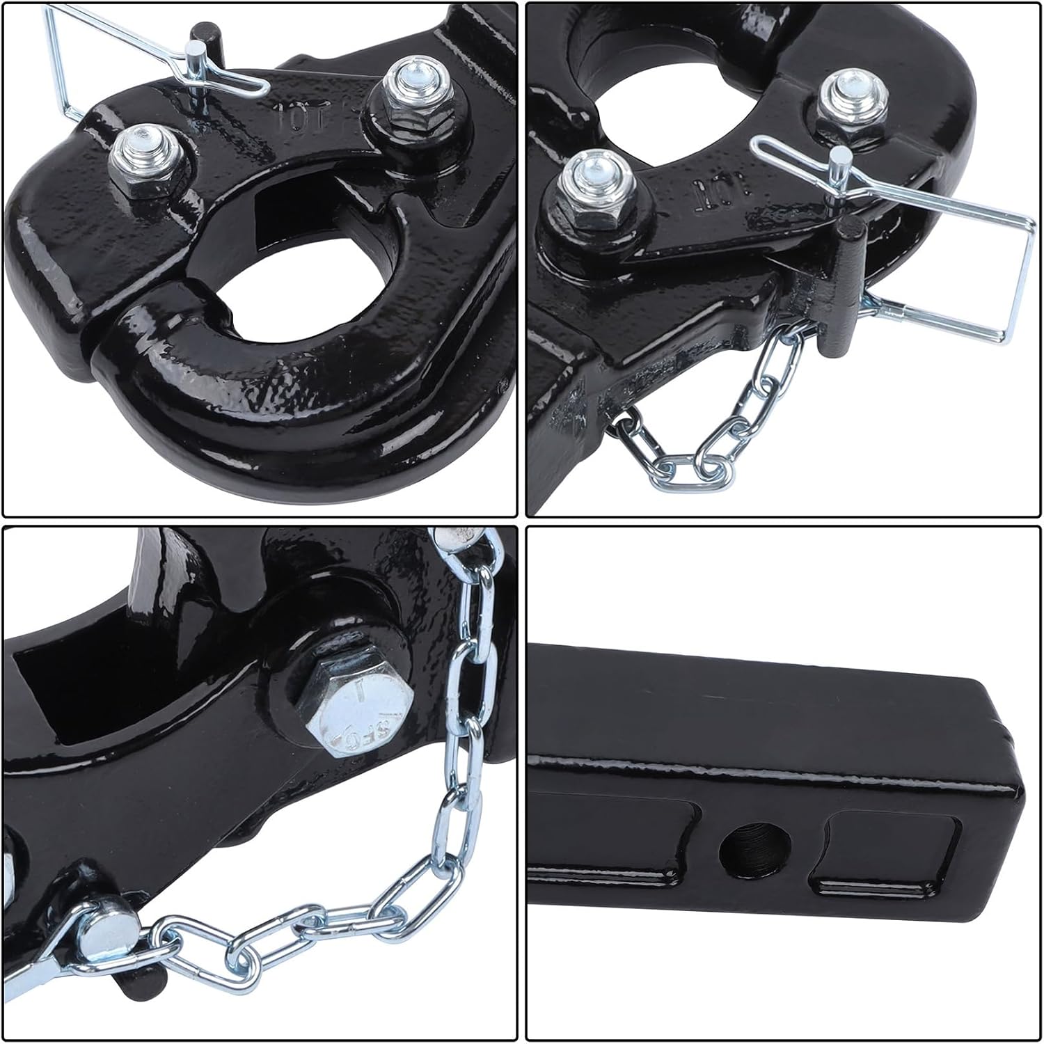10-Ton Pintle Hitch for 2-Inch Receiver Hook Military Receiver 20000LBS Fits 2-1/2 in Lunette Ring Gloss Black Powder Coat