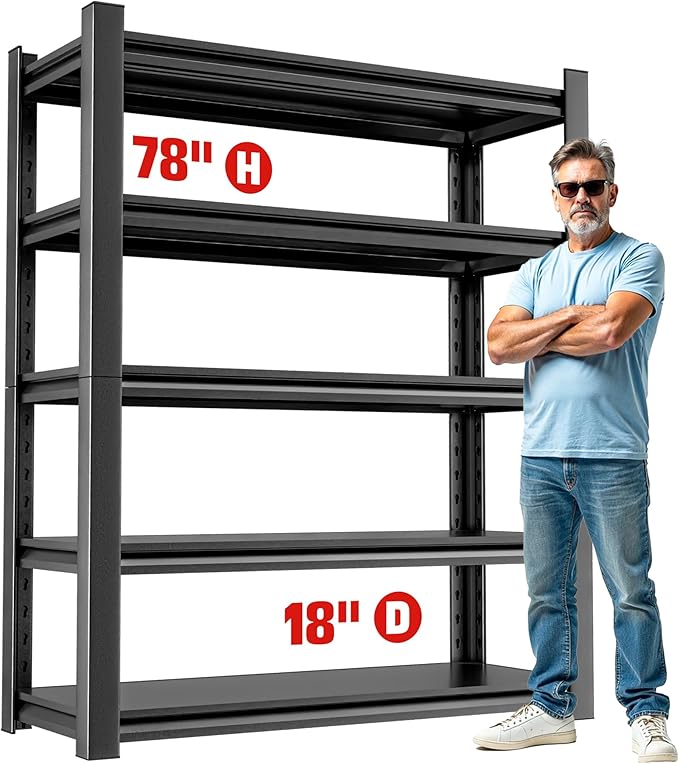 5-Tier Heavy Duty Steel Garage Shelving Unit, Adjustable Metal Utility Shelves by OLLRRACT