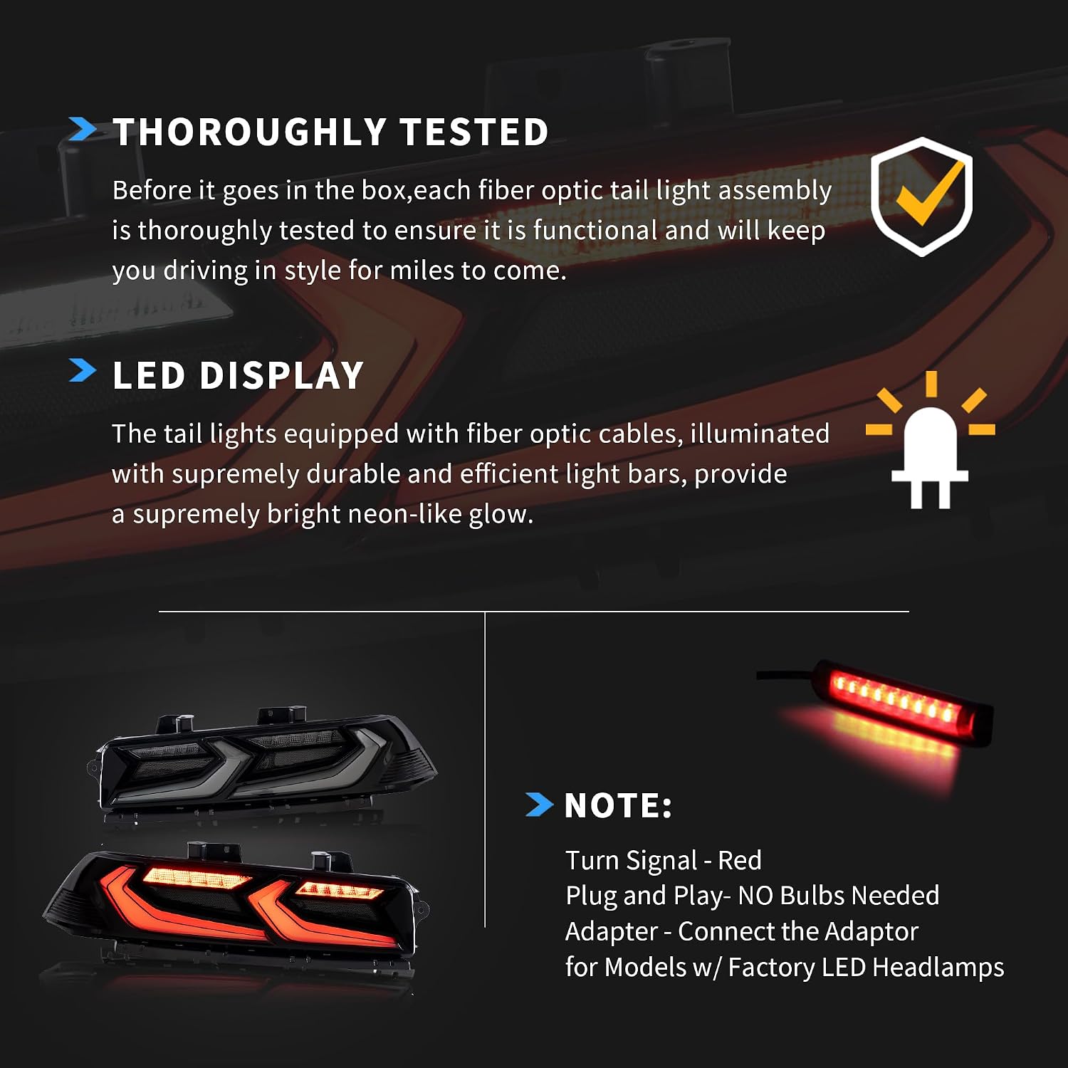 VLAND Led Tail Lights Compatible with Camaro Coupe 2014 2015 LT LS SS ZL1 w/Red Turn Signal Rear Lamp Assembly Smoke Lens Sold as Pairs