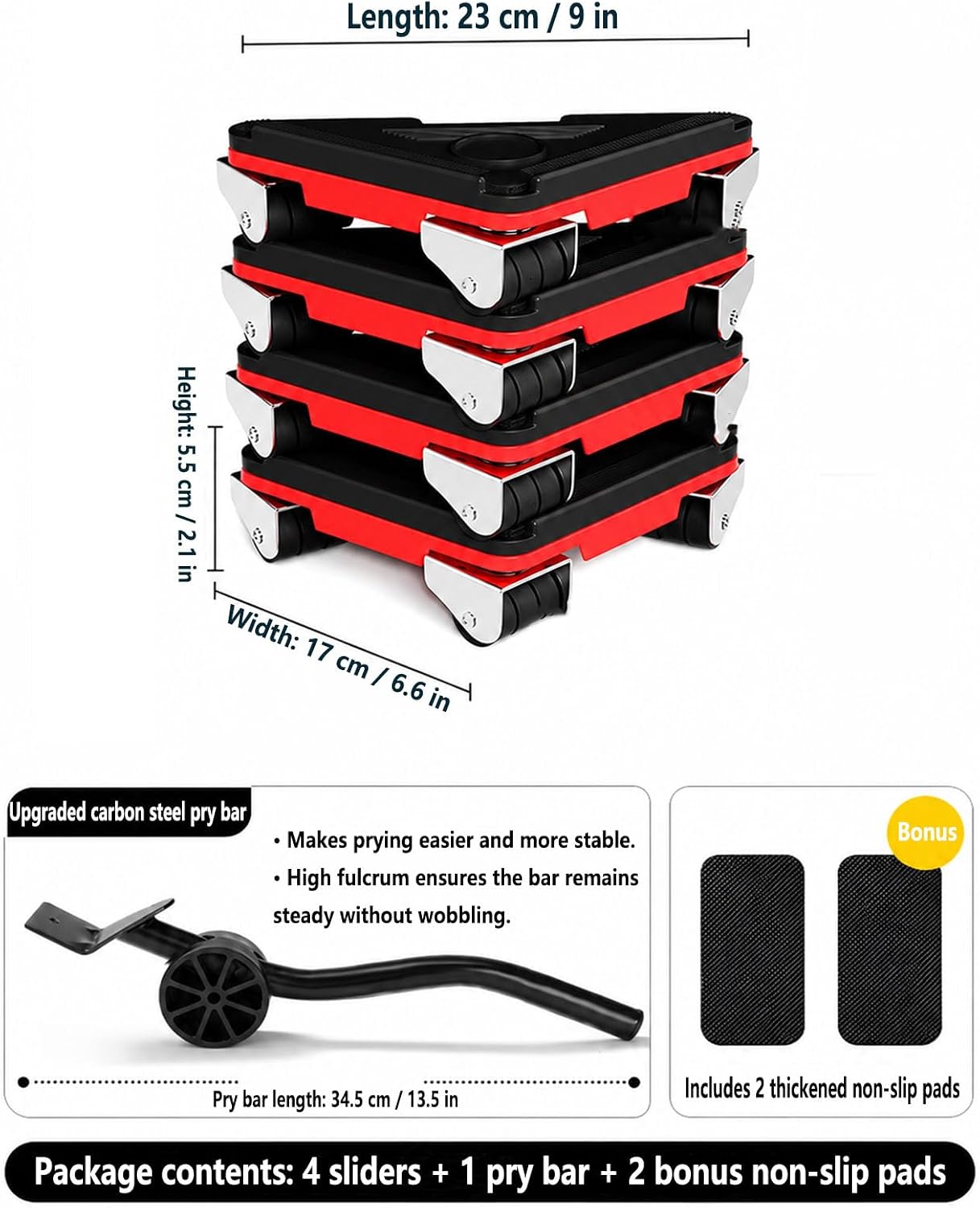 Heavy Duty Furniture Dolly Lifter Trailer Furniture Movers with 9 Wheels Anti-Slip Groove Design Pad 360° Rotatable Silent Rubber Universal Wheels, Max Load 3300LBS （5 Pack）