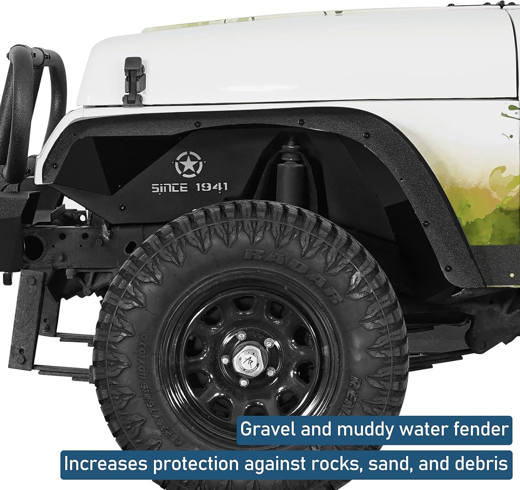Hooke Road Wrangler YJ Front Inner Fender Liners for Jeep Wrangler YJ 1987-1995, Steel Black Front Wheel Well Liner Splash Mud Guards - 2PCS