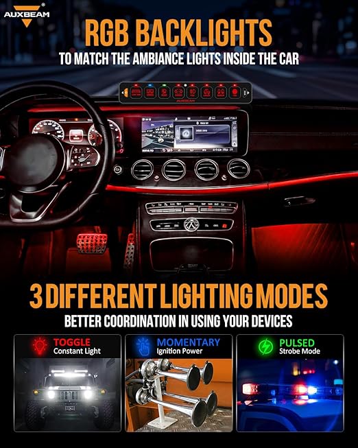 Auxbeam 8 Gang Slim Switch Panel Bluetooth RGB AS-800 - Image 5