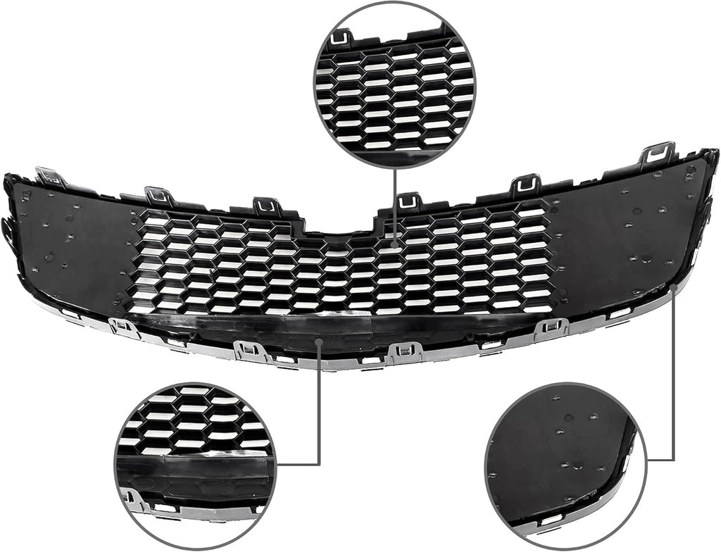 PartsFlow 2PCS Front Bumper Grille Upper And Lower Grill Black With Chrome For 2011 2012 2013 2014 Chevrolet Chevy Cruze