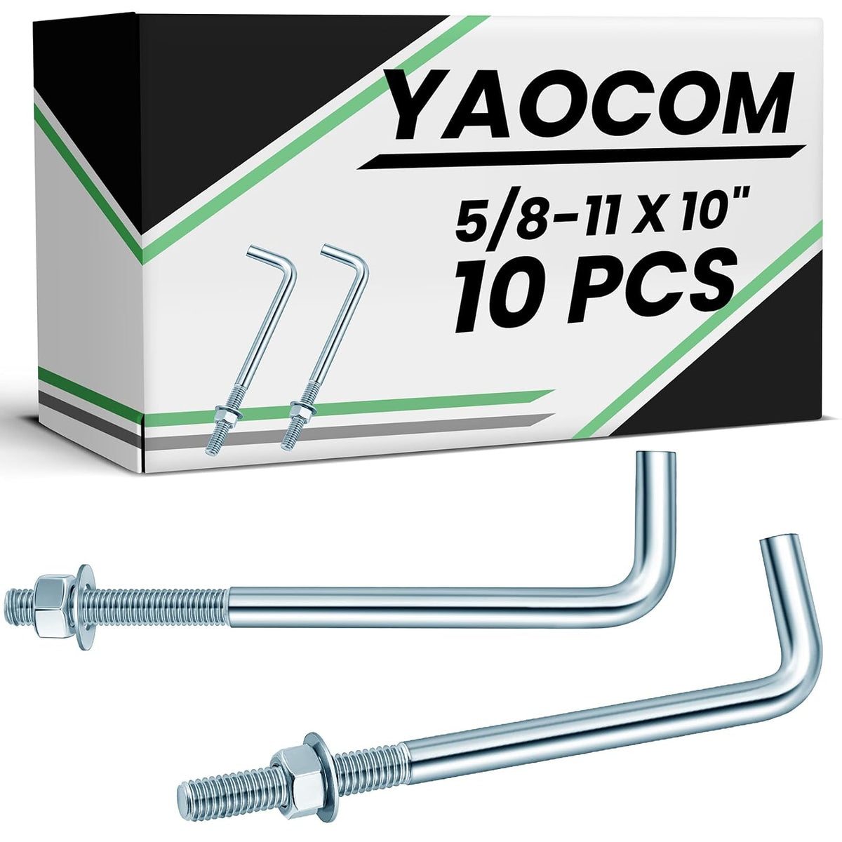 yaocom 10 pcs j bolt galvanized anchor bolts, main product view