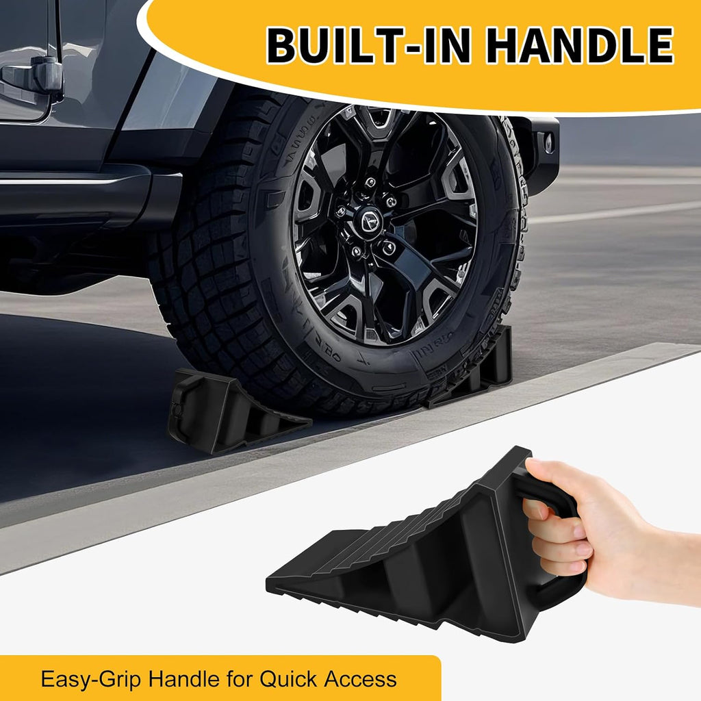 4-Pack Hard Plastic RV Wheel Chocks with Handles for Easy Removal & Durable and Non-Slip, Suitable for Tire Chock on Ramps, Workshops and Uneven Ground