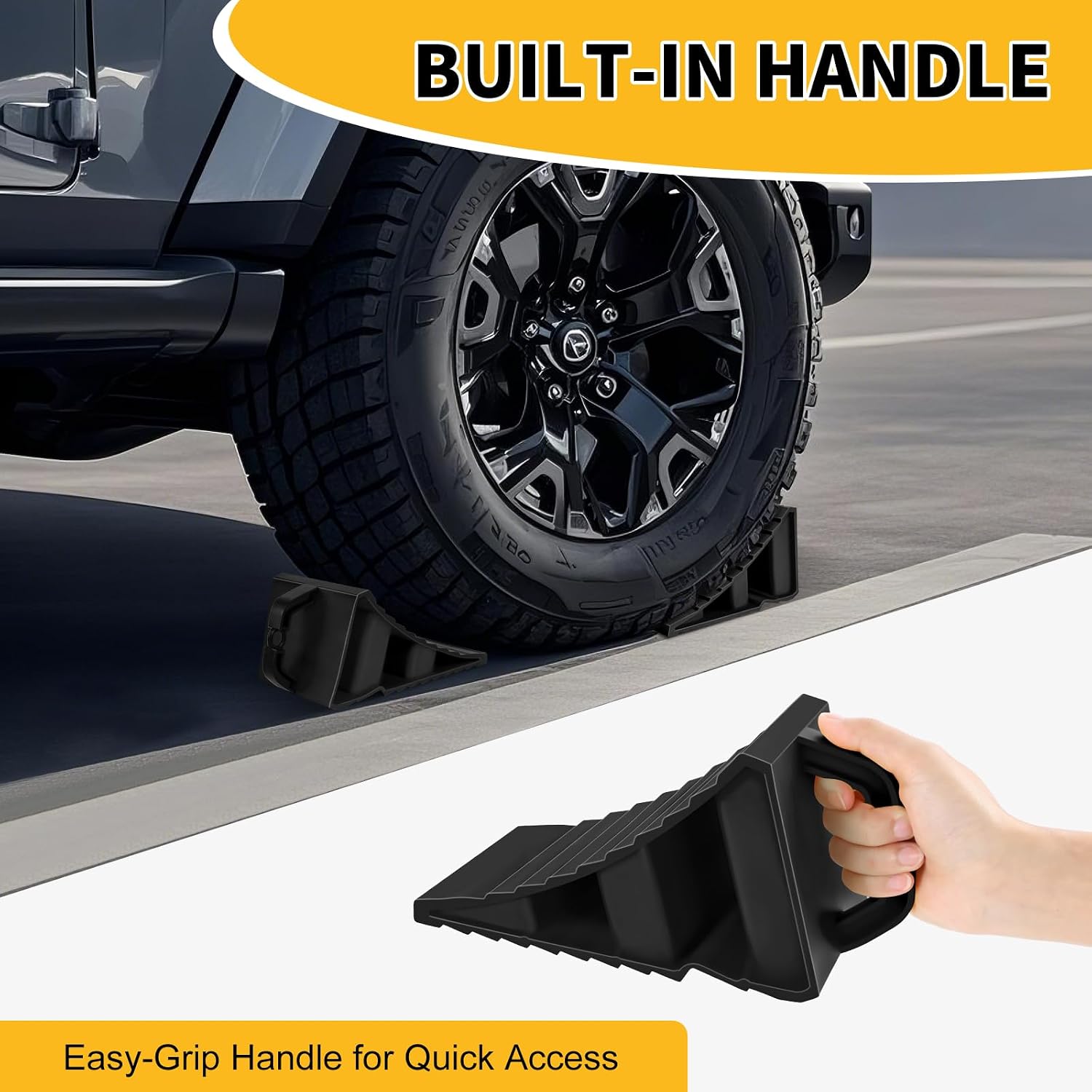 4-Pack Hard Plastic RV Wheel Chocks with Handles for Easy Removal & Durable and Non-Slip, Suitable for Tire Chock on Ramps, Workshops and Uneven Ground