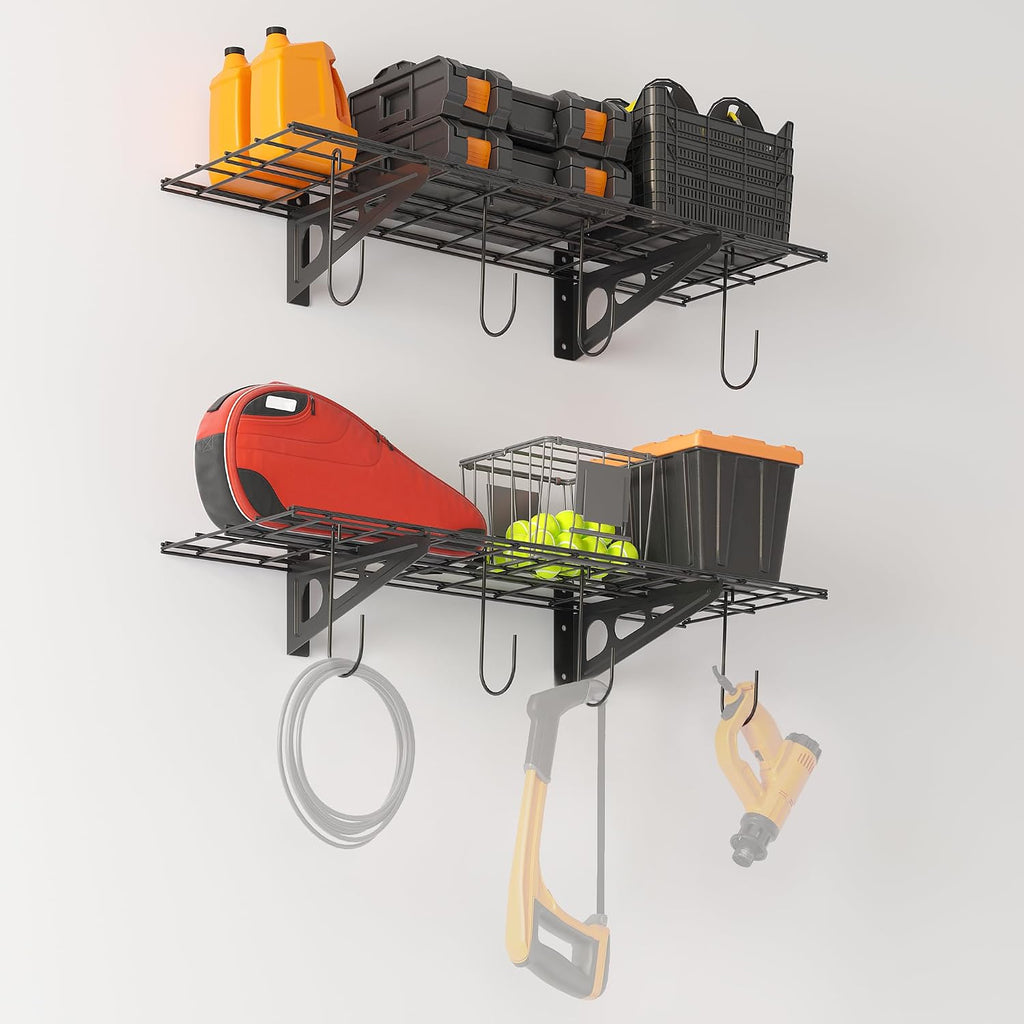 1x3 ft Garage Shelving with 8 Bike Hooks, Pantry Storage, 300 lbs Total Load
